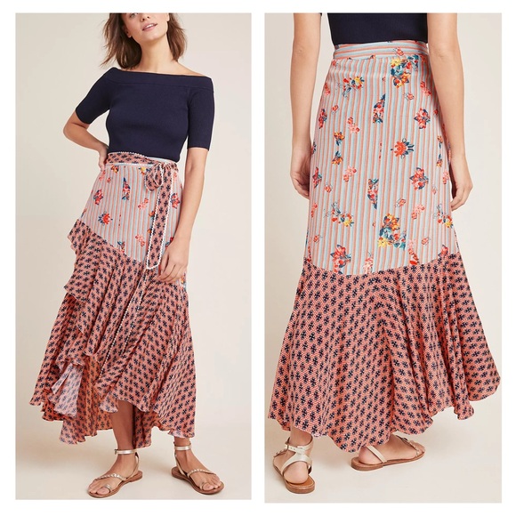 Anthropologie Dresses & Skirts - Anthropologie Bhanuni by Jyoti Casablanca Floral Hi-Lo Ruffle Hem‎ Maxi Skirt 0